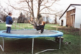 Nanny and Tyler on the Trampoline
